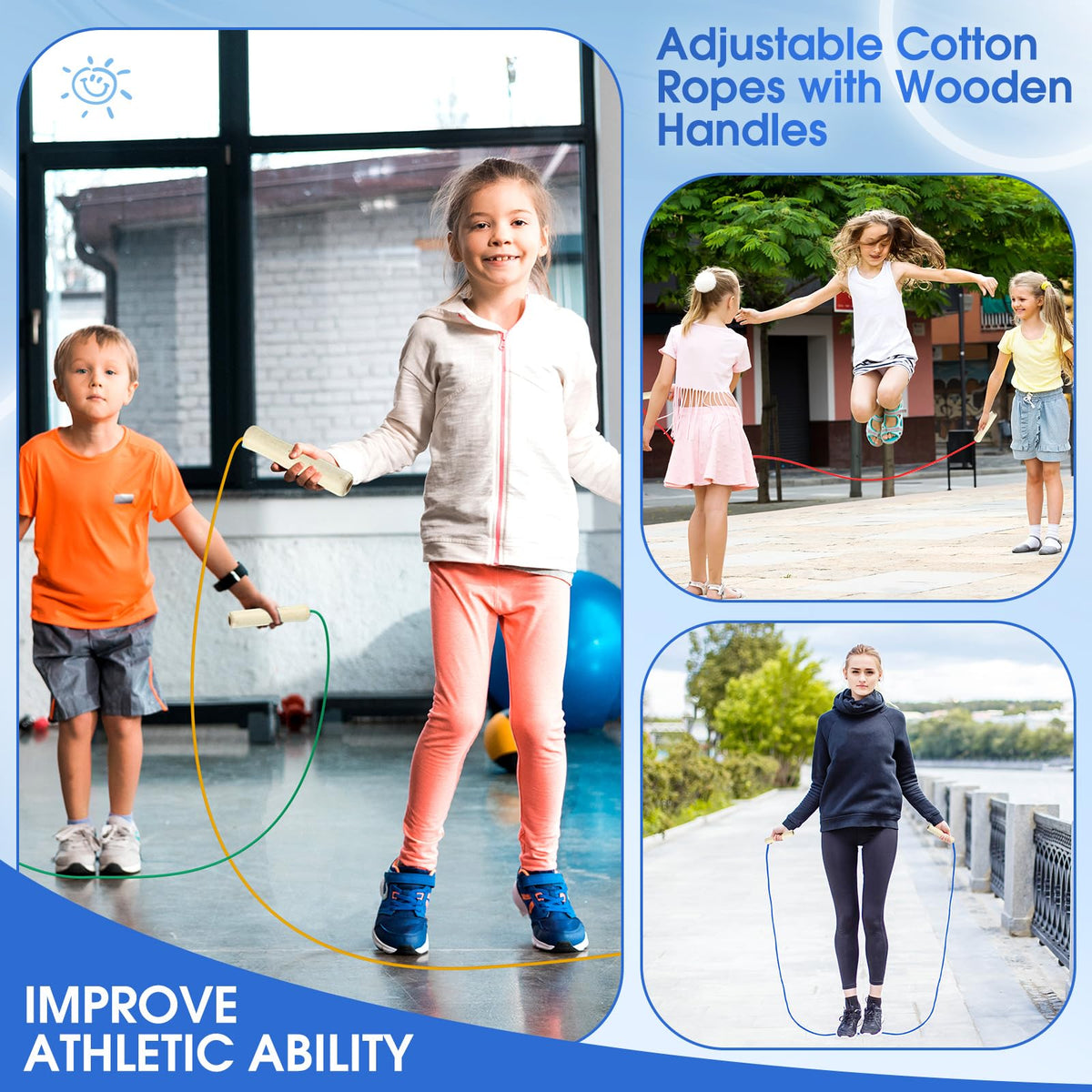Adjustable Cotton Jump Rope with Wooden Handles