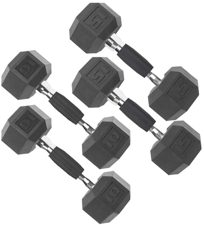 Rubber Hex Dumbbells with Comfort Grip Handles
