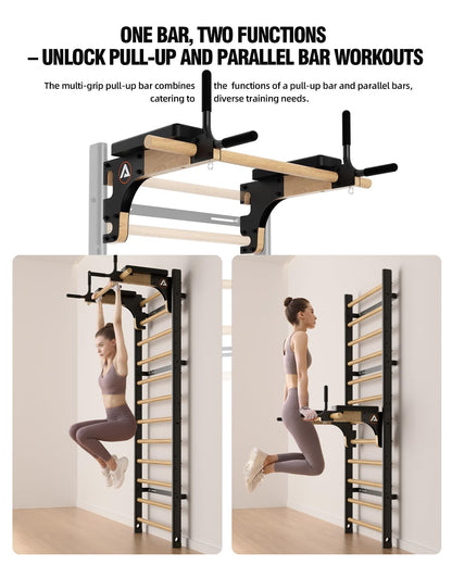 Wood Stall Bar with Adjustable Pull-Up & Dip Station