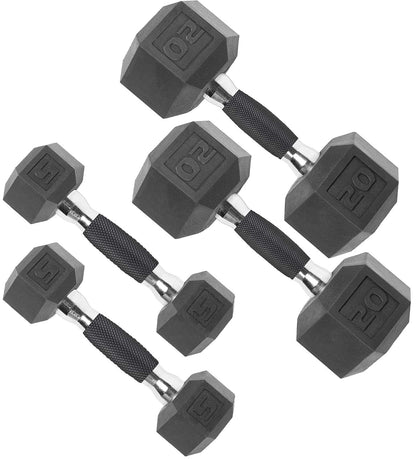 Rubber Hex Dumbbells with Comfort Grip Handles