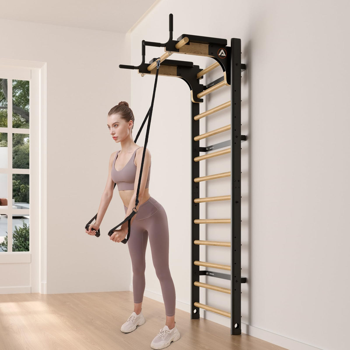 Wood Stall Bar with Adjustable Pull-Up & Dip Station