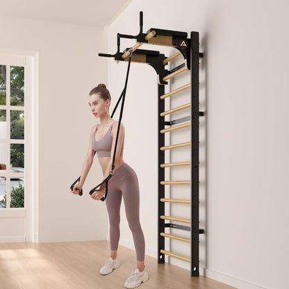 Wood Stall Bar with Adjustable Pull-Up & Dip Station