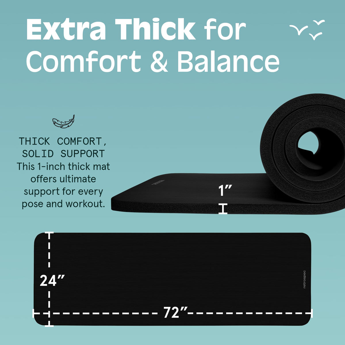 1-Inch Thick Yoga Mat with Carry Strap & Non-Slip Grip