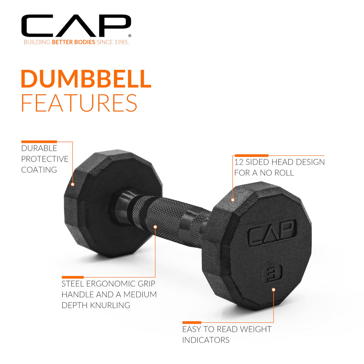 Rubber Hex Dumbbells with Comfort Grip Handles