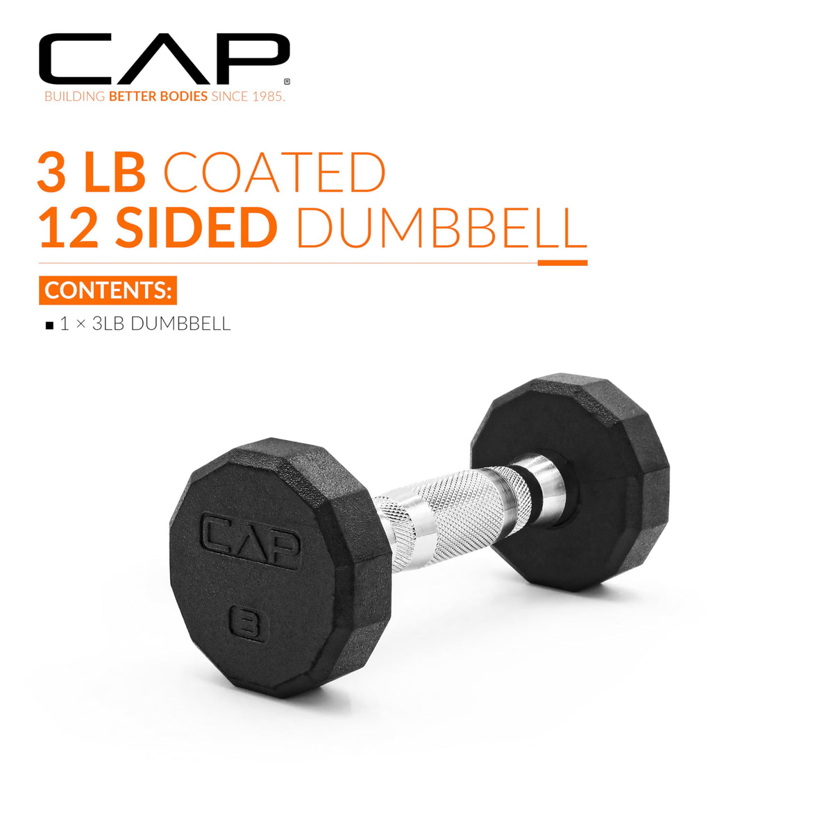 Rubber Hex Dumbbell with Chrome Comfort Grip