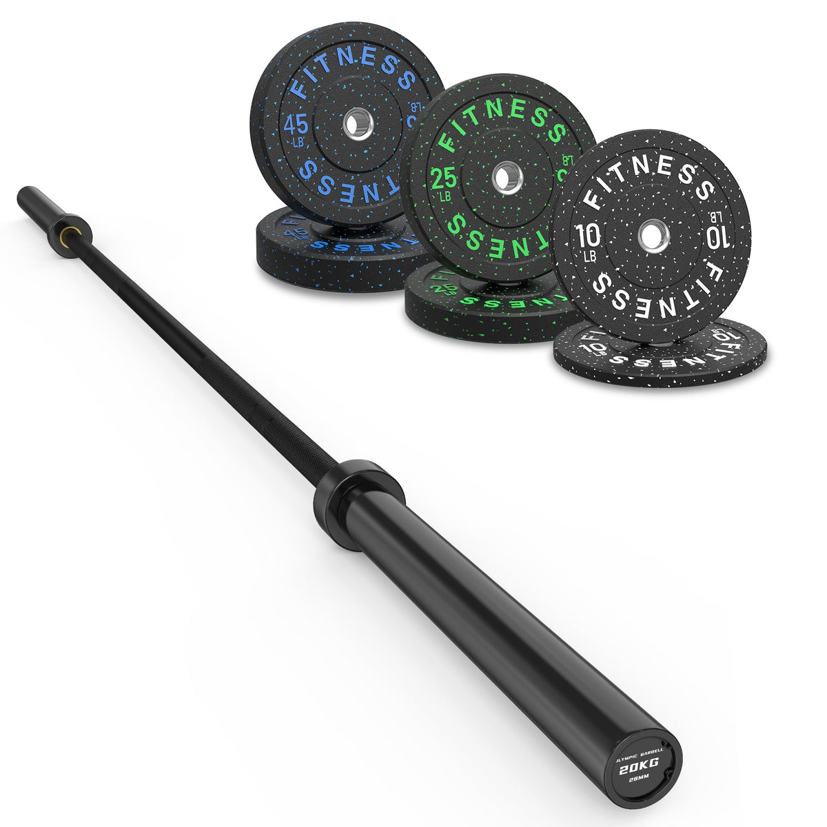 Olympic Barbell Set with Bumper Plates & Rack