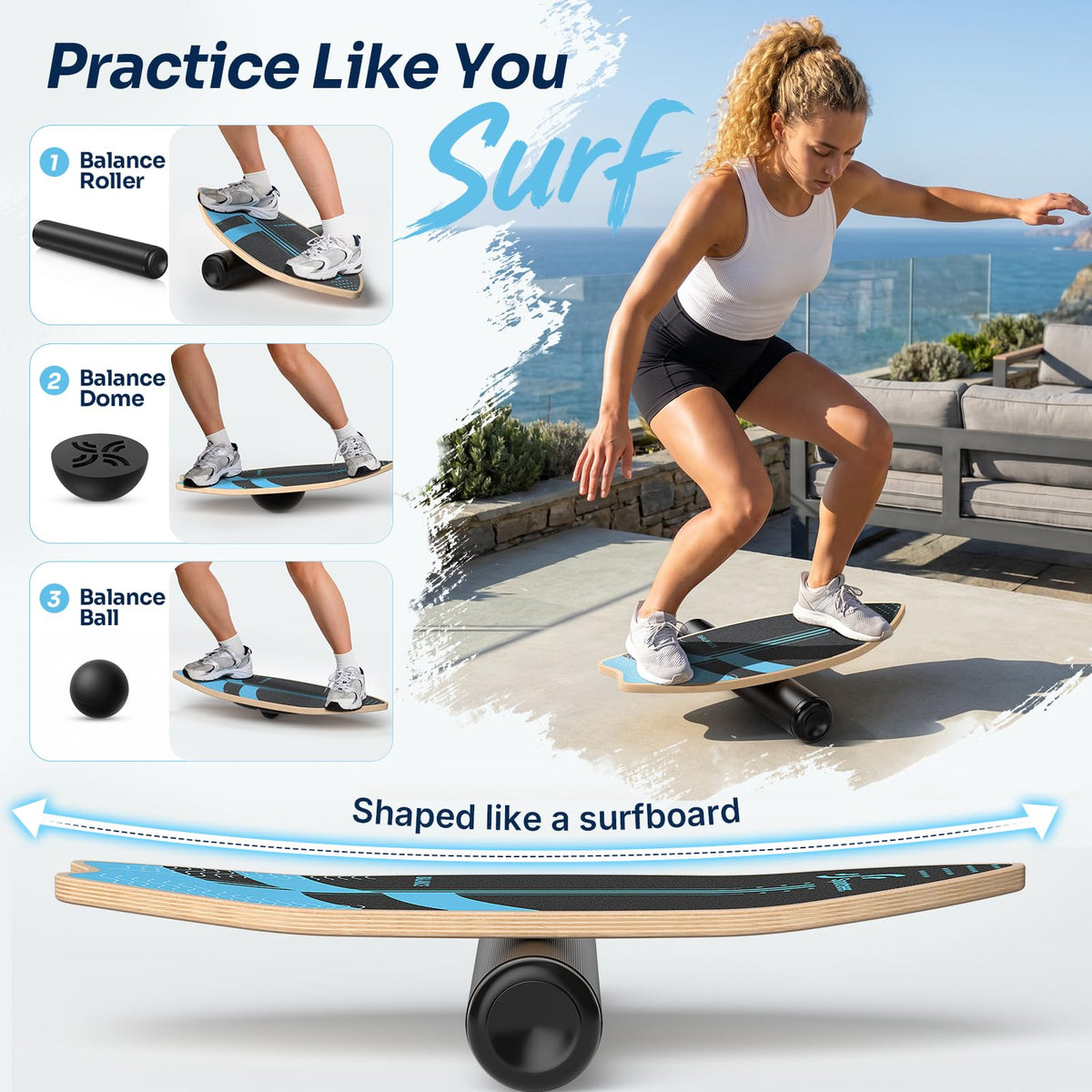8-in-1 Wooden Balance Board for Surf Training