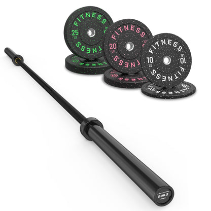 Olympic Barbell Set with Bumper Plates & Rack