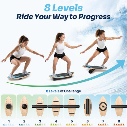 8-in-1 Wooden Balance Board for Surf Training
