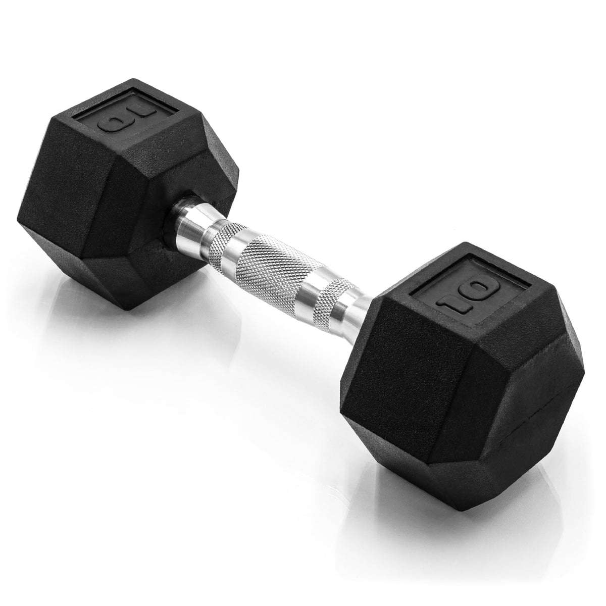 Rubber Hex Dumbbell with Chrome Comfort Grip