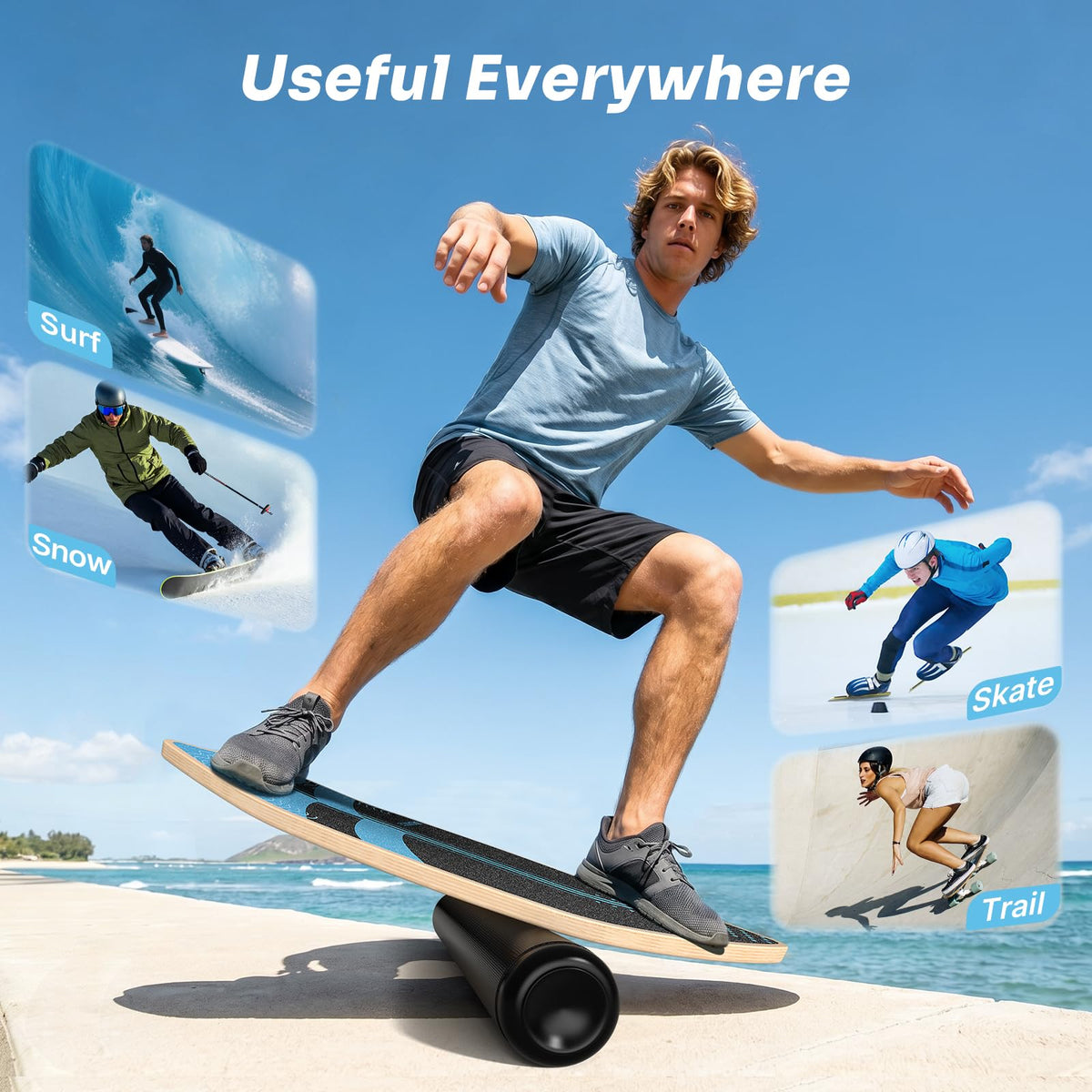 8-in-1 Wooden Balance Board for Surf Training