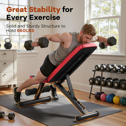 660LB Foldable Weight Bench with 8 Backrest Positions
