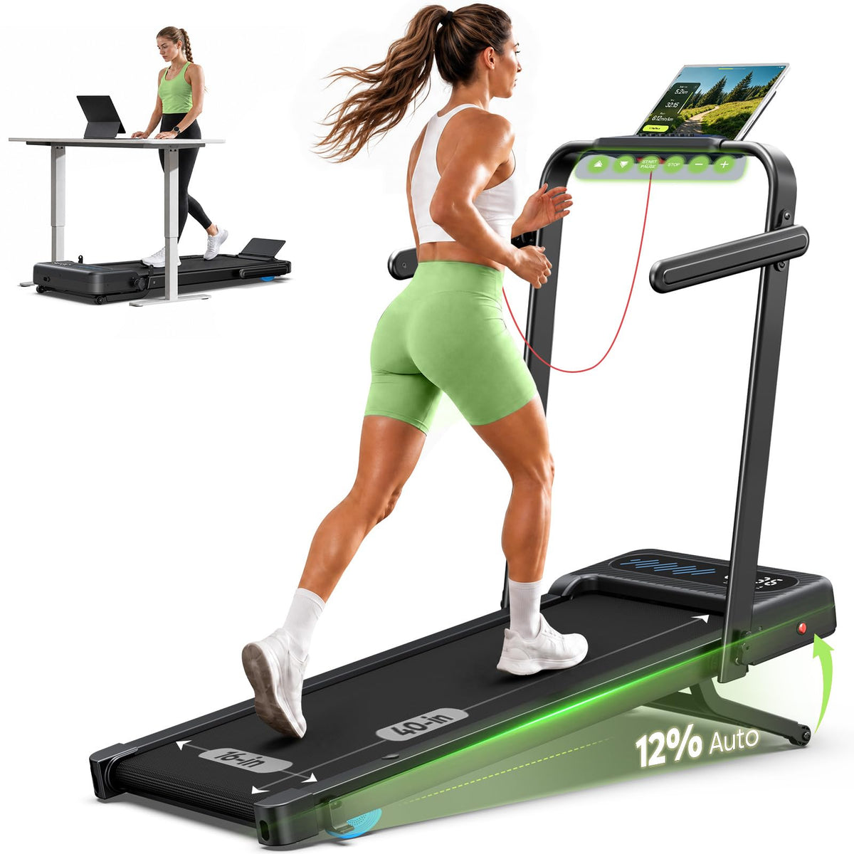 Auto-Incline Walking Pad with Support Handlebar