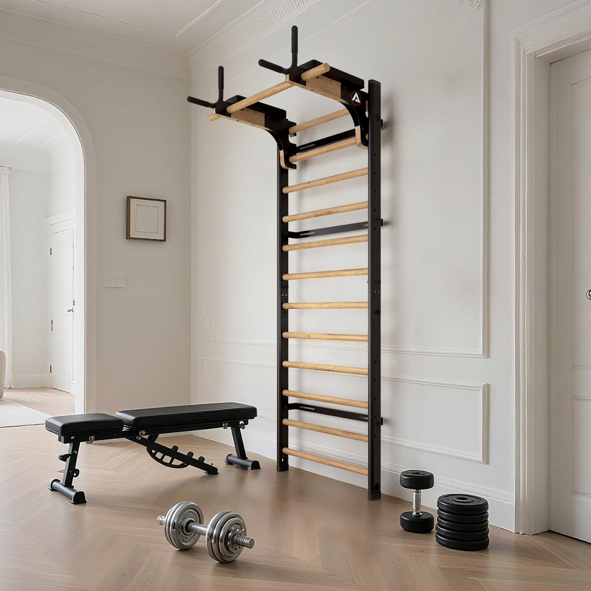 Wood Stall Bar with Adjustable Pull-Up & Dip Station
