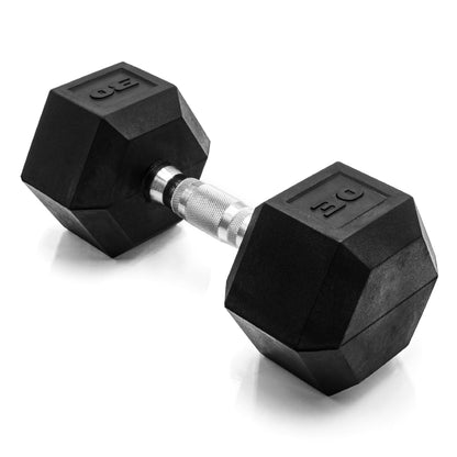Rubber Hex Dumbbell with Chrome Comfort Grip