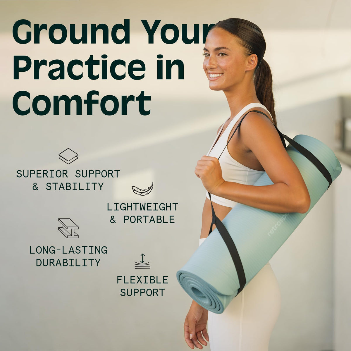 1-Inch Thick Yoga Mat with Carry Strap & Non-Slip Grip