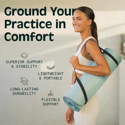 1-Inch Thick Yoga Mat with Carry Strap & Non-Slip Grip