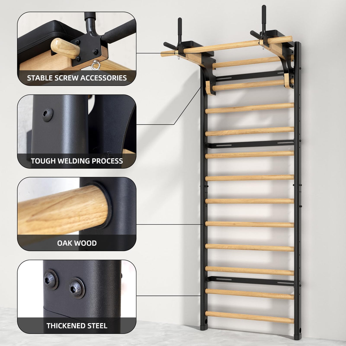 Wood Stall Bar with Adjustable Pull-Up & Dip Station