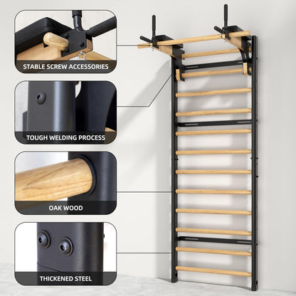 Wood Stall Bar with Adjustable Pull-Up & Dip Station