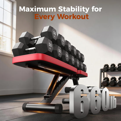 660LB Foldable Weight Bench with 8 Backrest Positions