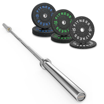 Olympic Barbell Set with Bumper Plates & Rack