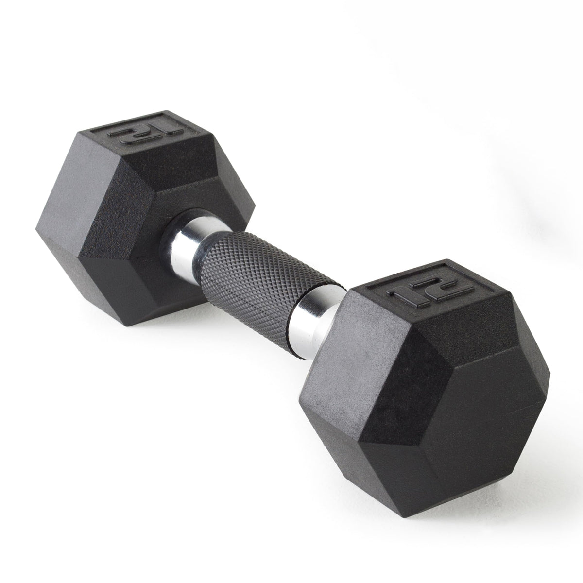 Rubber Hex Dumbbell with Chrome Comfort Grip
