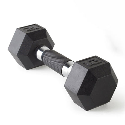 Rubber Hex Dumbbell with Chrome Comfort Grip