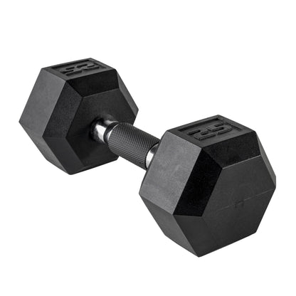 Rubber Hex Dumbbell with Chrome Comfort Grip