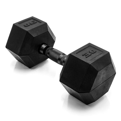 Rubber Hex Dumbbell with Chrome Comfort Grip