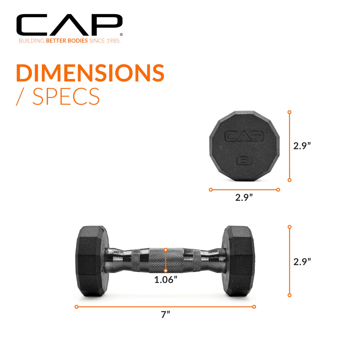 Rubber Hex Dumbbells with Comfort Grip Handles