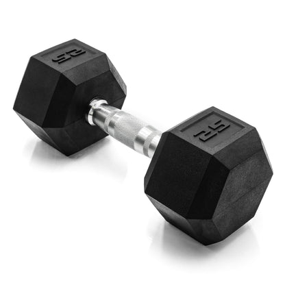 Rubber Hex Dumbbell with Chrome Comfort Grip