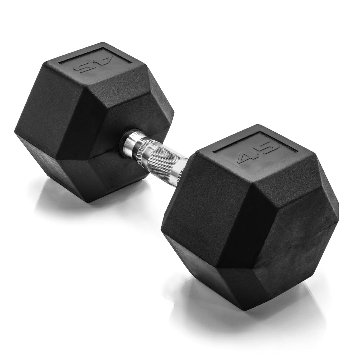 Rubber Hex Dumbbell with Chrome Comfort Grip