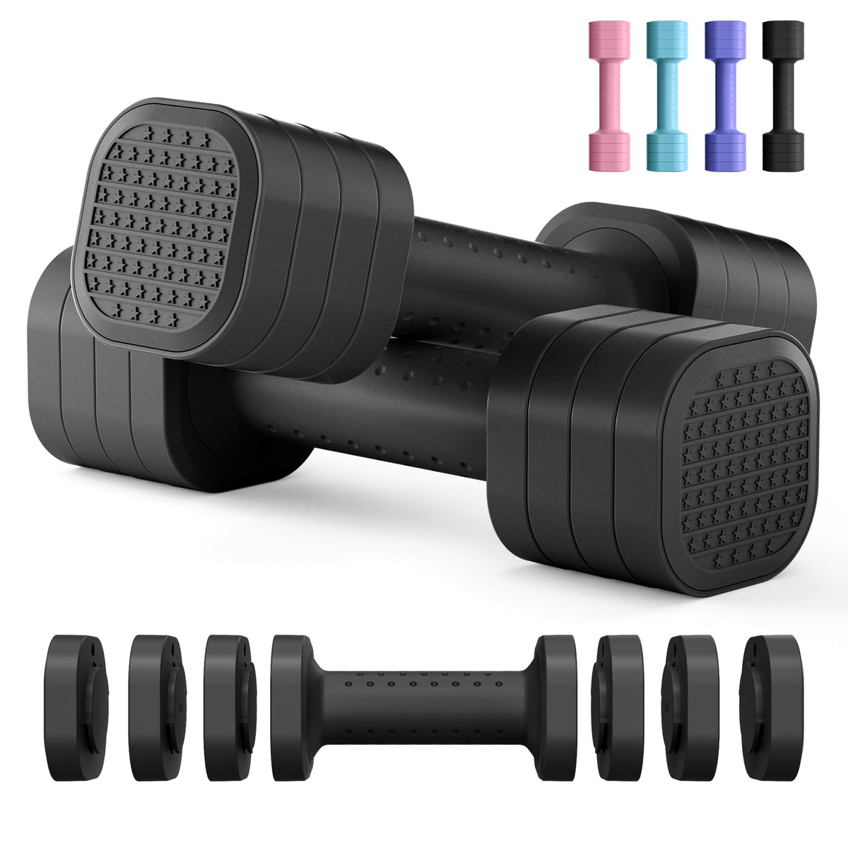4-in-1 Adjustable Dumbbells with Soft-Grip Handles
