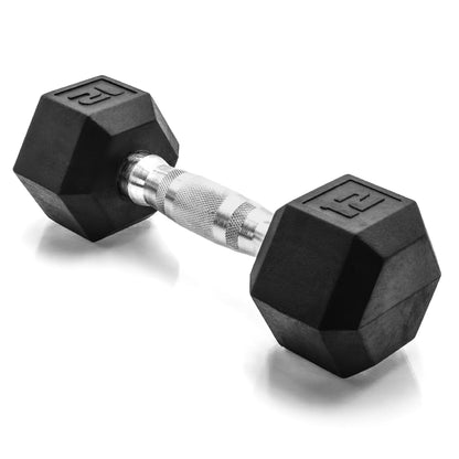 Rubber Hex Dumbbell with Chrome Comfort Grip