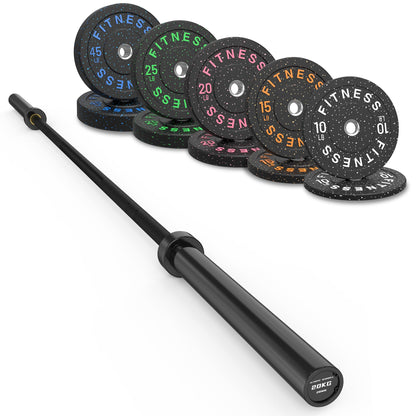 Olympic Barbell Set with Bumper Plates & Rack
