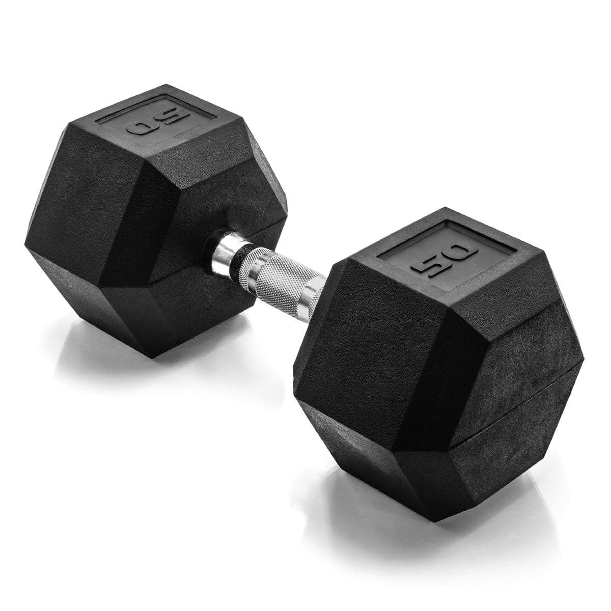 Rubber Hex Dumbbell with Chrome Comfort Grip