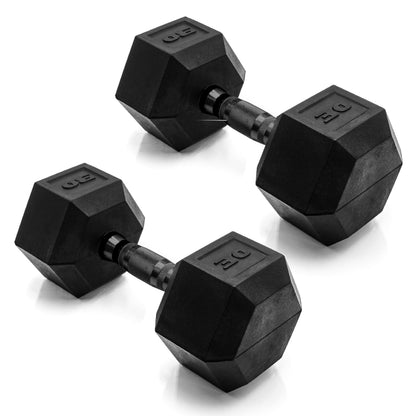 Rubber Hex Dumbbells with Comfort Grip Handles