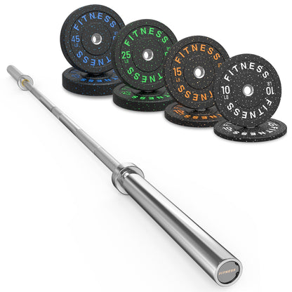 Olympic Barbell Set with Bumper Plates & Rack