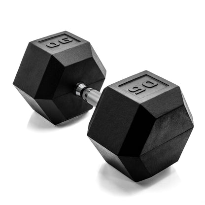 Rubber Hex Dumbbell with Chrome Comfort Grip