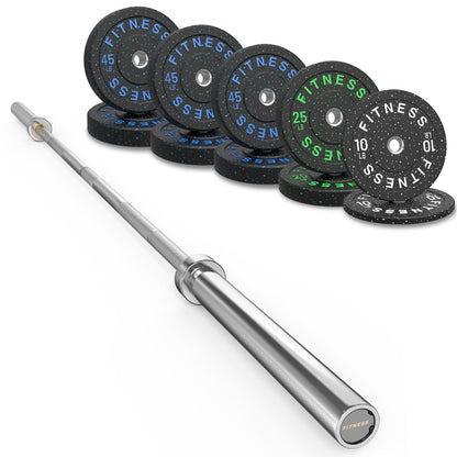 Olympic Barbell Set with Bumper Plates & Rack