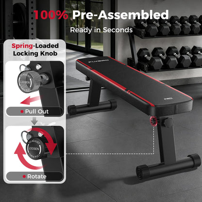 1000LB Foldable Flat Bench with Dual-Lock Support