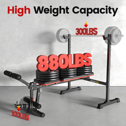880LB Adjustable Weight Bench Set with Barbell Rack