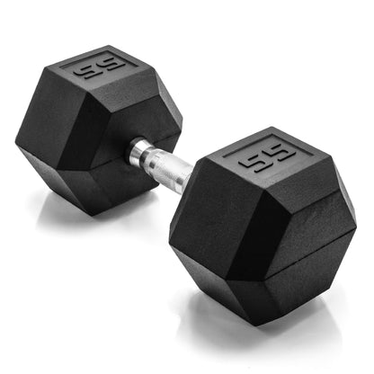Rubber Hex Dumbbell with Chrome Comfort Grip