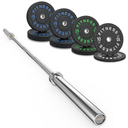 Olympic Barbell Set with Bumper Plates & Rack