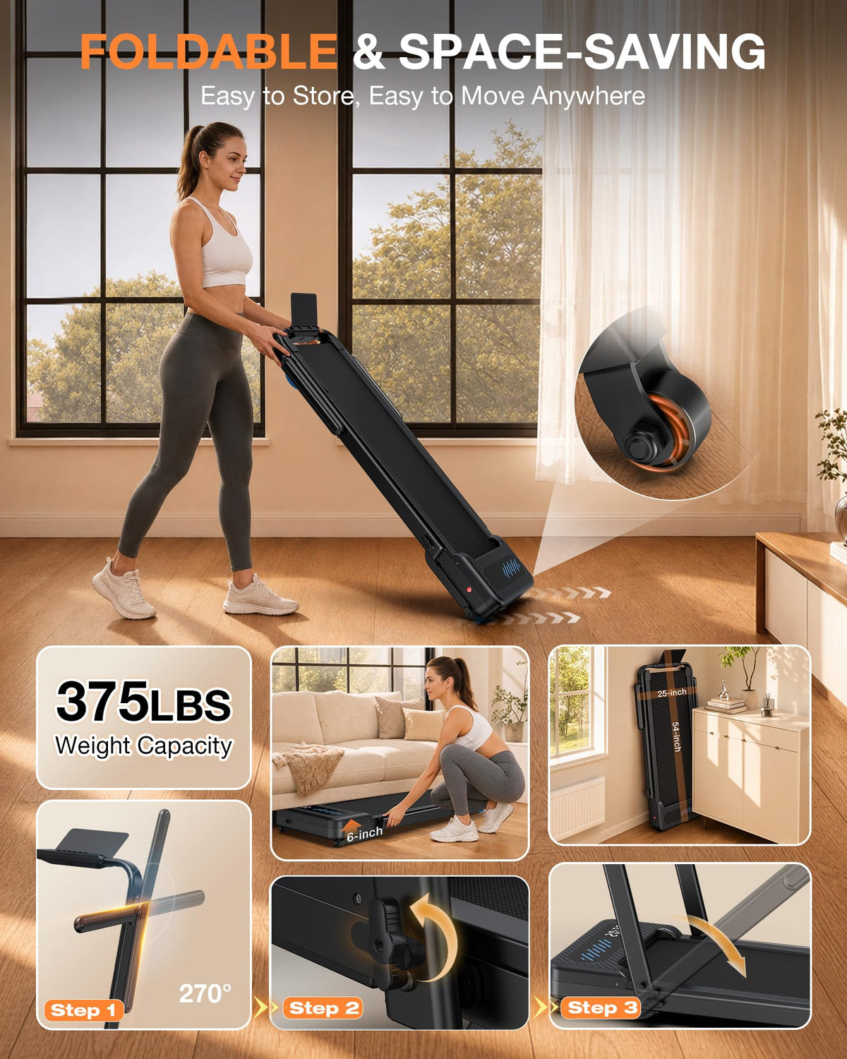 Auto-Incline Walking Pad with Support Handlebar