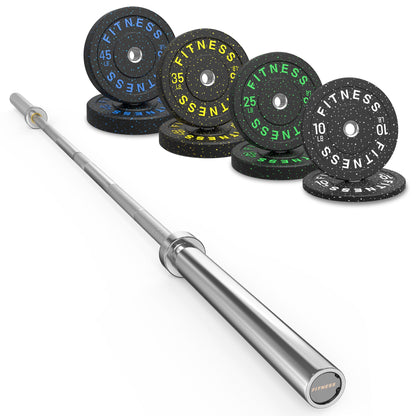 Olympic Barbell Set with Bumper Plates & Rack