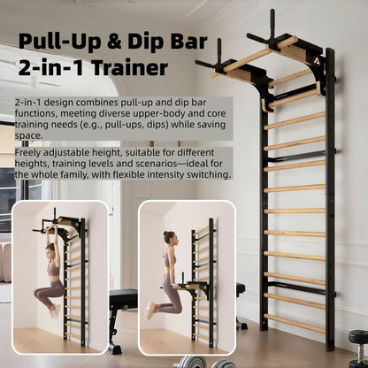 Wood Stall Bar with Adjustable Pull-Up & Dip Station
