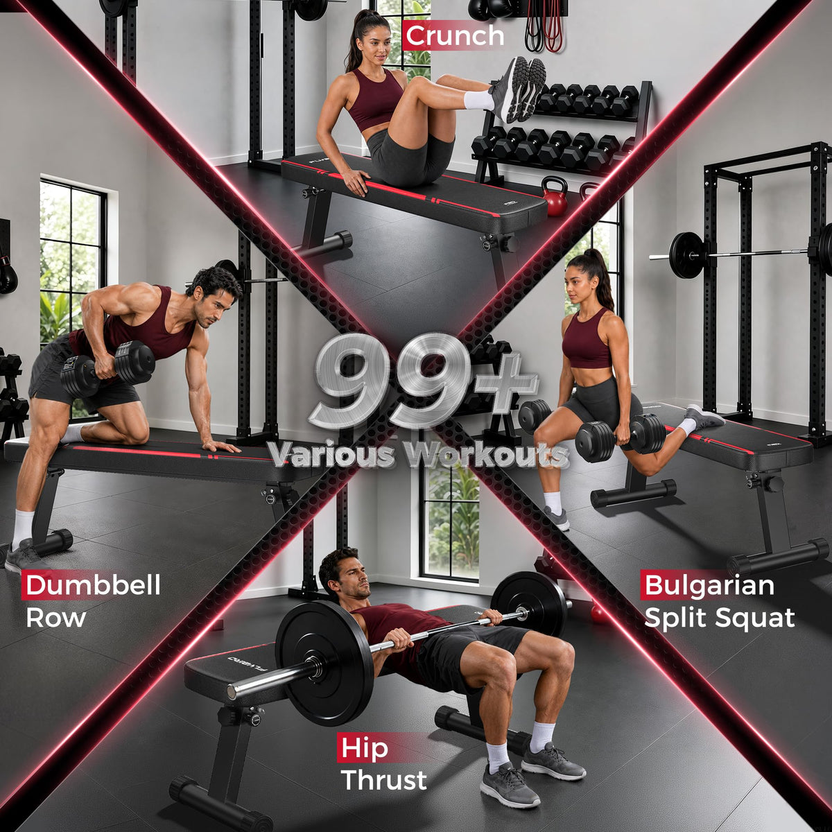 1000LB Foldable Flat Bench with Dual-Lock Support