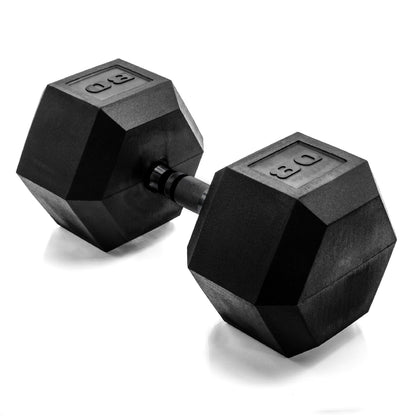 Rubber Hex Dumbbell with Chrome Comfort Grip