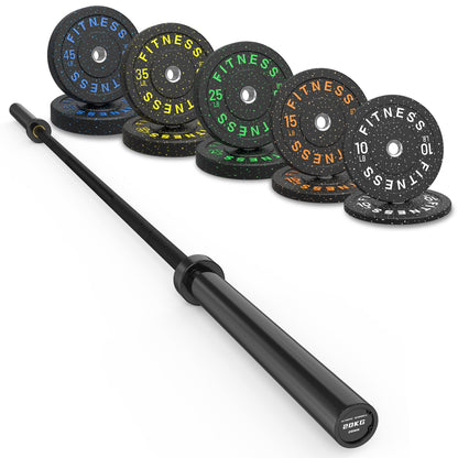 Olympic Barbell Set with Bumper Plates & Rack